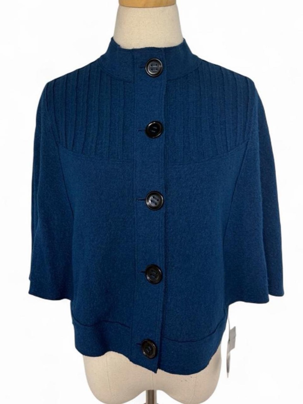 Relativity Teal Peacock Blue Wool Blend Cape Swing Jacket 10P NWOT